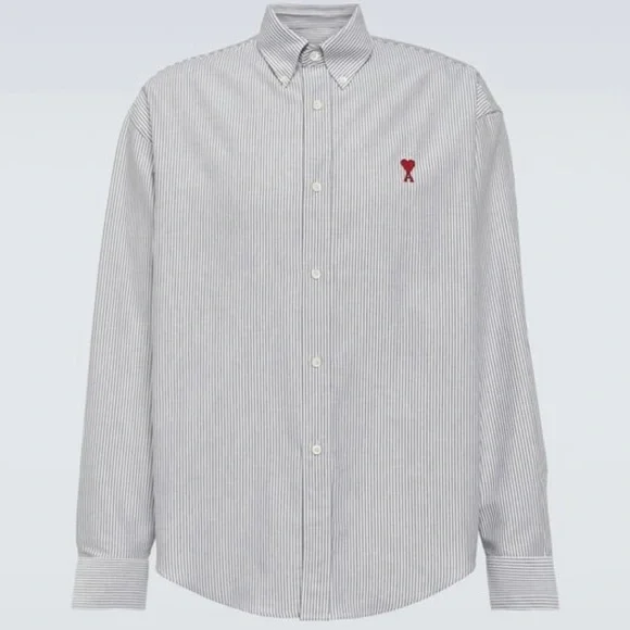 Ami Paris Men's Gray Ami De Coeur Striped Cotton Shirt
